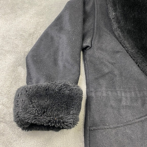 SOLD-Vintage‎ Petite Sophisticate Black Faux Fur Wool Blend Coat Jacket Womens P - Picture 11 of 11